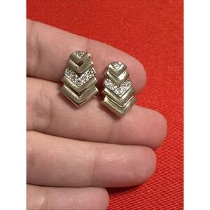 Vintage Rhinestone Gold Tone Clip On Panetta Earrings Signed‎ .75" Statement V